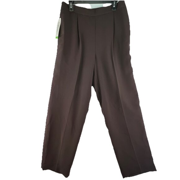 Liz Claiborne Sz 14 Brown Polyester Lined Slacks Pleated Classic Solid - Picture 1 of 9